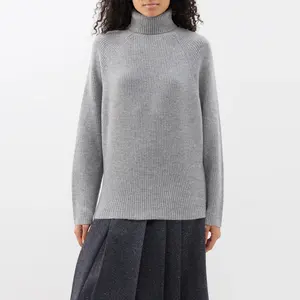 Заводской заказ oem odm оптовая продажа серый вязаный женский свитер водолазка шеи 100% кашемировый свитер
