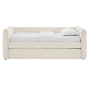 <span class=keywords><strong>Lit</strong></span> d'appoint double avec <span class=keywords><strong>lit</strong></span> <span class=keywords><strong>gigogne</strong></span>, silhouette épurée, tissu bouclé capitonné, pour chambre d'hôtes - Product Image 5