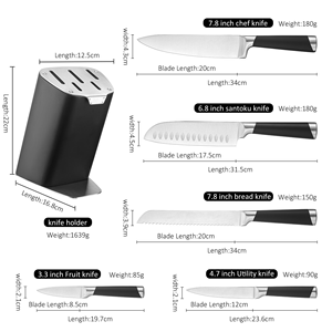 Ensemble <span class=keywords><strong>de</strong></span> 7 couteaux <span class=keywords><strong>de</strong></span> <span class=keywords><strong>cuisine</strong></span> en acier inoxydable à haute teneur en carbone, ensemble <span class=keywords><strong>de</strong></span> couteaux <span class=keywords><strong>de</strong></span> chef noirs avec bloc <span class=keywords><strong>de</strong></span> rangement durable - Product Image 3