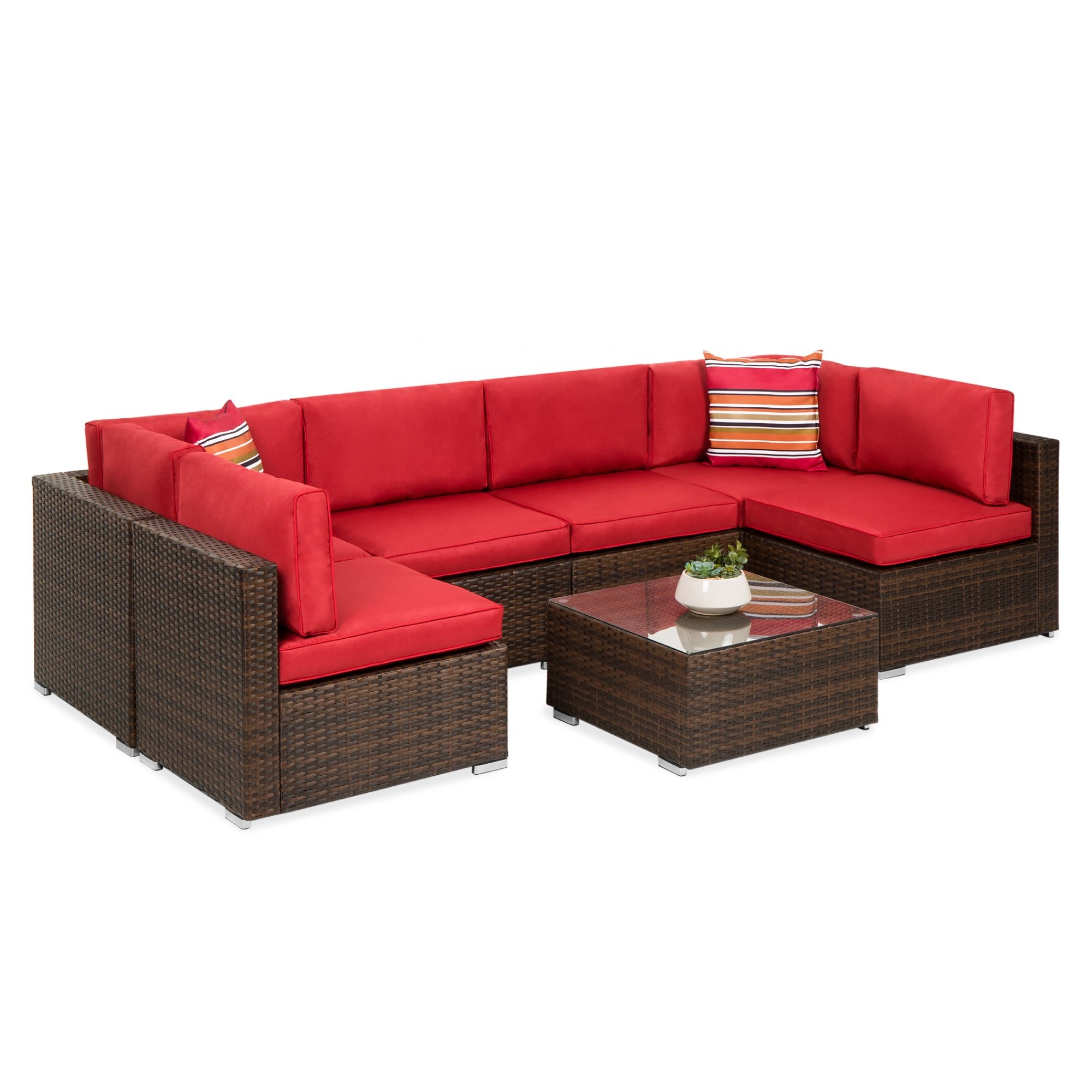 Bestseller 7 Stuks Outdoor Rotan Sofa Modulaire Conversatie Patio Rotan Set Luxe Tuinmeubilair Rieten L Sectionele Bank