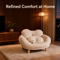 Canapé-lit surélevé pour animaux de compagnie, en polaire, avec pieds en bois, dossier touffeté haut, rebord enveloppant, confortable pour l'intérieur, vente en gros