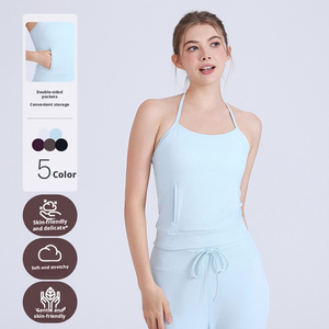 Soutien-gorge de sport premium pour <span class=keywords><strong>femme</strong></span>, style licou, avec poches longues, dos élégant, bonnets fixes, pour le yoga et le fitness, Édition 2026 - Product Image 1