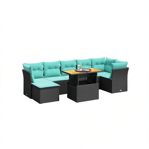 Set Divano da Esterno in Polyrattan Nero per 8 Persone con Cuscini, Stile Contemporaneo, Design Moderno - Product Image 1