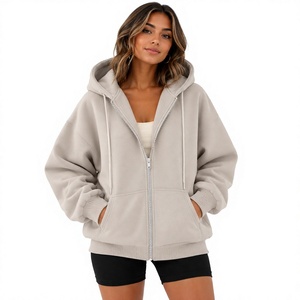 Chaqueta con capucha extragrande para mujer al por mayor, con cremallera completa, forro polar informal y bolsillos canguro, ajuste regular - Product Image 1