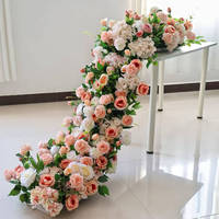 Fondo de Escenario en Forma de T de 200x40cm con Rosas de Seda en Verde Bosque y Dorado Champán, Decoración de Boda, Camino de Flores de Seda