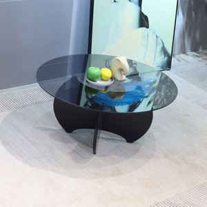 Gran oferta, mesa de centro redonda de diseño moderno, mesa de té de cristal gris, mesa de centro para sala de estar - Product Image 2