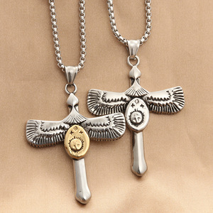 Men's Stainless Steel <b>Cross</b> Eagle Pendant Necklace Geometric Design Gift 280304 - Product Image 1