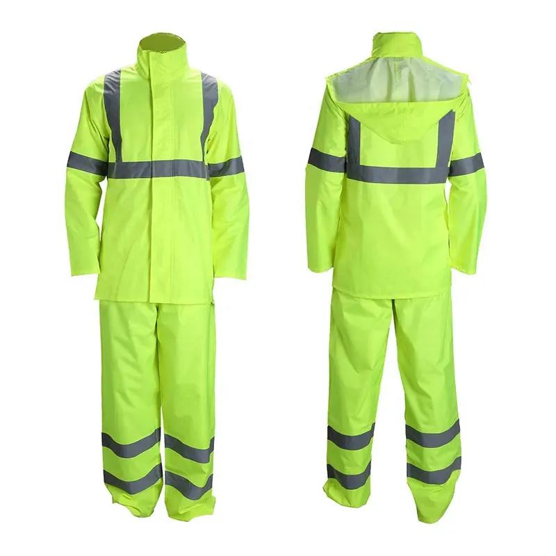 工場販売Hi Vis反射レインジャケットスーツと男性用パンツ防水クラス高視認性安全レインギア