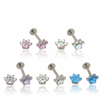 Boucles d'oreilles clous en titane ASTM F136 G23 avec motif patte de chat et zircon cubique, filetage interne, unisexe, pour piercing cartilage, hélix, tragus
