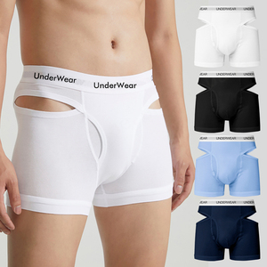 Taille moyenne hommes Boxer slip classique Logo bande élastique caleçon ouvert mouche poche marque personnalisée hommes sous-vêtements respirants - Product Image 1