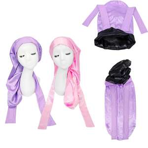 Süt ipek tasarımcı Bonnets çok fonksiyonlu kadın saç kaput satıcı tığ pembe Dreadlock kap sıkı kravat bandı - Product Image 6