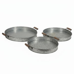 Elegante Bandeja de Metal Galvanizado con Asas de Madera para Servir, Diseño Clásico Ornamentado, Personalizable para Uso en el Hogar o Restaurantes - Product Image 1