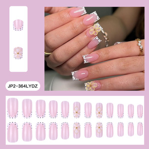 Nouveauté pour le commerce extérieur : <span class=keywords><strong>Faux</strong></span> <span class=keywords><strong>ongles</strong></span> à porter, style boutique, motif pois français, couleur nude, avec fleurs en résine époxy, pour manucure chinoise. - Product Image 2