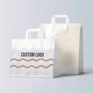 Bolsa de Papel Kraft Marrón Biodegradable con Asa Plana, Personalizada con Logotipo, para Comida para Llevar, Restaurante, Café, Comida Rápida - Product Image 5