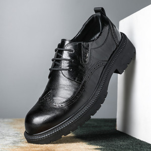 Men's Genuine Leather <b>Brogue</b> Shoes <b>Black</b> Lace-Up Business Casual Office Wear Four Seasons Style Top Grain Sheepskin - Product Image 4