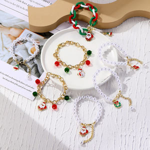New Arrival Christmas Gift Gold Plated Alloy Bracelet Santa Pendant Pearl Crystal Beaded <strong>Chain</strong> Charm Bracelet - Product Image 2