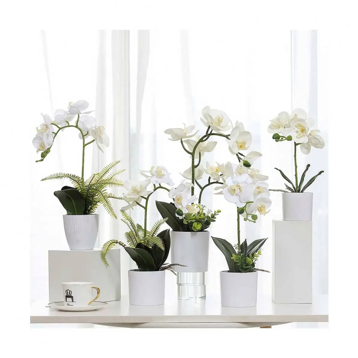 Hot sale products lifelike artificial flowers phalaenopsis in melamine flower pots for home garden decoration