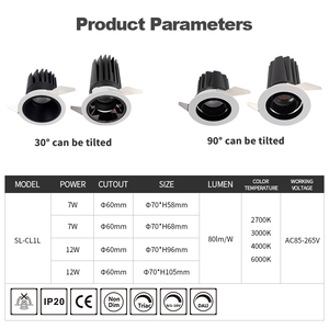 SYNNO <span class=keywords><strong>Precio</strong></span> competitivo Diecast Aluminio Ángulo ajustable Downlight Iluminación interior Empotrada COB Arandela <span class=keywords><strong>de</strong></span> pared Foco - Product Image 3
