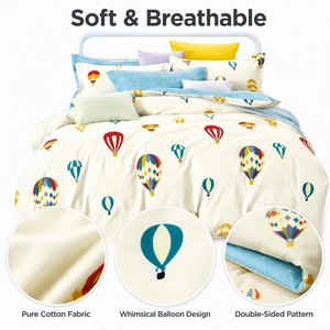 Juego de Ropa de Cama Infantil de Algodón con Diseño de Globo Aerostático, Color Crema y Azul, para Envíos Directos en la UE, 3 Piezas - Product Image 2