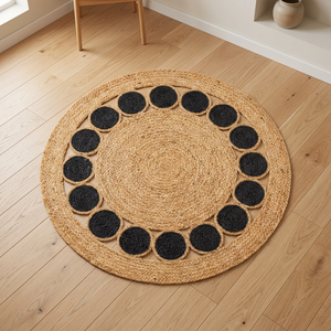Alfombra Redonda Geométrica de Yute, Hecha a Mano, Estilo Bohemio, Pelo Corto, Antideslizante, Decoración para Sala de Estar - Product Image 2