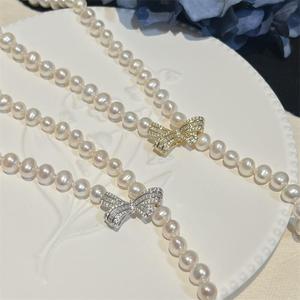 Collar de Perlas de Agua Dulce Naturales Zhizhen de 7-8 mm, Cadena de Suéter, Plata de Ley S925, Colgante Fino con Lazo de Precisión - Product Image 4