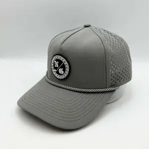 Custom 5 Panel Rubber PVC Logo Waterproof Baseball Cap Laser Cut Hole Perforated Caps Performance Sports Golf Hats