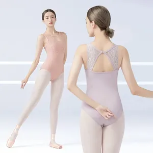 Kadın bale mayoları yetişkin dantel ekleme kolsuz dans jimnastik Bodysuit gümrükleme satış