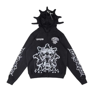 Sweat-shirt à capuche décontracté en coton 100% doublé pour l'hiver, brodé, tissé, dessin animé, marque privée Glo Gang Eroded - Product Image 4