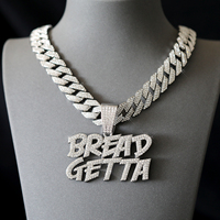 Collier pendentif lettre BREAD GETTA Hip Hop pour homme et femme, serti de cristaux scintillants, chaîne cubaine de 15 mm, bijoux de fête, cadeau