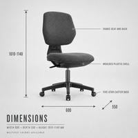 Chaise de bureau en tissu sans accoudoirs, ergonomique, pivotante, réglable en hauteur, sur roulettes, pour bureau d'étude