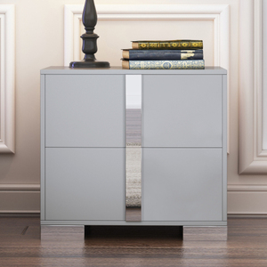 Modern Elegant Nightstand with Metal Foot, Mirrored <b>Bedside</b> <b>Table</b> with 2 Drawers for Bedroom, Living Room - Product Image 2