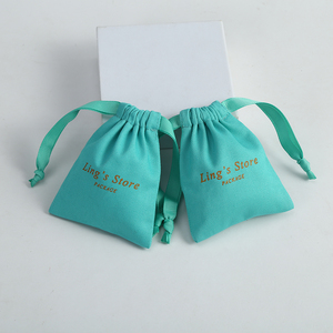 Sacs d'emballage pour bijoux en coton épais vert turquoise de luxe 10*15 cm, pochette pour femme élégante, cadeau pour femme, pochette de rangement pour bague et collier - Product Image 2