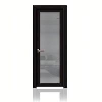 Hitam tebal bingkai aluminium Swing pintu ganda tahan air kaca Casement pintu masuk untuk Hotel kamar mandi