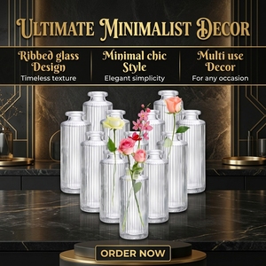 Nouvel arrivage Décoration intérieure moderne Vase à boutons de fleurs en <span class=keywords><strong>verre</strong></span> de couleur ambre, art rayé, pour table - Product Image 1