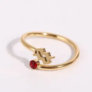 Vergoldeter Edelstahl 12 Sternzeichen Einstell ringe Horoskop <span class=keywords><strong>ring</strong></span> Goldringe für Frauen 18 Karat Schmuck - Product Image 4