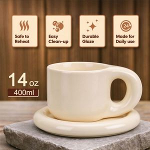 ชุดถ้วยกาแฟและจานรองเซรามิกพอร์ซเลน รูปทรงแปลกตา พร้อมสกรีนโลโก้ ชุดของขวัญแก้วเซรามิก - Product Image 4