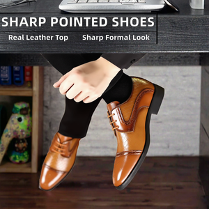 Chaussures habillées à lacets pour hommes, en cuir véritable, à bout pointu, style habillé, pour le bureau et la carrière, toutes saisons, grandes tailles, coupe basse, couleur pierre - Product Image 2