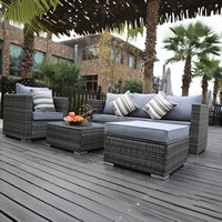 Ensemble de canapés d'extérieur en rotin contemporain de haute qualité avec table basse, résistant à l'eau et durable, idéal pour salon, jardin, terrasse et hôtel