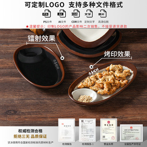 Platos rectangulares negros de melamina Xiangyuan para restaurante, para servir carne de res en olla caliente, barbacoa, carne asada y guarniciones. - Product Image 5