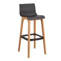 Taburete de altura de encimera de plástico negro, pata de madera, silla alta para mesa de bar