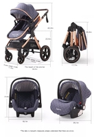 Poussette 3 en 1 de haute qualité pour bébé, système de voyage, porte-bébé réglable