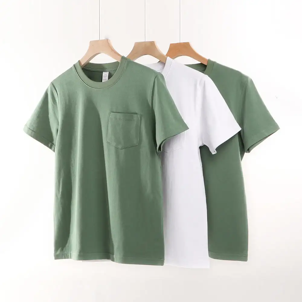 Mens t-shirt manufacturer custom pocket green colour tee shirt cotton t shirt with contrast pocket for company name embroidery