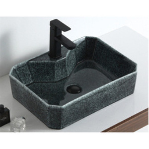 Lavabo Cuadrado de Cerámica Ouni de 40x30cm con Acabado Jade para Baño y Hotel - Product Image 1