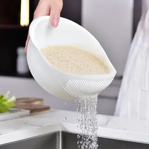 Y4586 Food grade Plastic Rice Washer Strainer Bowl with Handle Kitchen Draining Colander