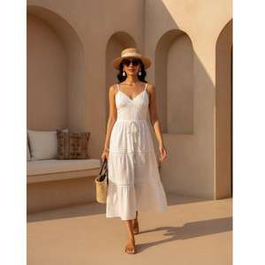 Vestido Largo Informal para Mujer, para el Verano, Uso Diario, Tela Transpirable, Diseño de Manga Larga, Vestido Largo Fluido para Viajes, Playa y Uso Diario - Product Image 2