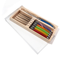 Ensemble de 6 couteaux à steak très vendus, avec support en plastique multicolore, lames en acier inoxydable ergonomiques et élégantes, métalliques et ambidextres