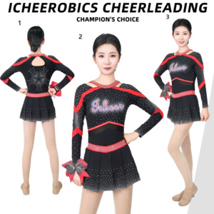 <span class=keywords><strong>Costumes</strong></span> de danse de <span class=keywords><strong>groupe</strong></span> personnalisés ODM Uniforme de pom-pom girl de logo personnalisé à haute élasticité en tissu brillant - Product Image 4