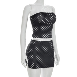 Viviblook D26ST233 Conjunto de Dos Piezas para Mujer, Top Corto sin Mangas con Estampado de Lunares, Ajustado y Sexy, y Minifalda con Abertura - Product Image 5