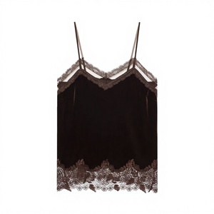 TAOP&ZA Otoño Invierno 2025 Nueva Camiseta sin Mangas con Cuello en V y Encaje, Estilo Europeo Americano, Casual, Sexy, Minimalista, Estampada, Ecológica para Mujer - Product Image 4