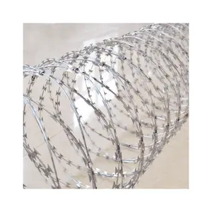 Concertina razor barbed wire for fence to keep wild animals BTO-22 galvanized razor blade barbed wire